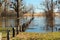 High water and seasonal flood in springtime after melting of snow