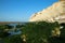 The high white  cliffs on the shore of the Channel at Escalles