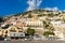 high and winding mountains, beach and sea typical of the town of Positano, Italy.