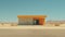 High Zoom Photo Of Small Bauhaus Architecture Waiting Stop In Desert