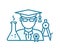 Higher education graduate. Bachelor degree. Young scientist. Outline contour blue line.