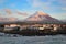 The highest mountain of Portugal, the Azores volcano Montanha do Pico on the island of Pico at sunset