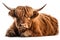 Highland cattle, an isolated scottish cow on a white background. Generative AI