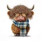 Highland Cow Fashionista: Discover this Adorable Stock Photo of a Cow Wearing a Scarf and Glasses Generative AI