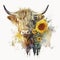 Highland Cow in a Field of Sunflowers Beautiful Watercolor - Generative AI