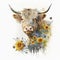 Highland Cow and the Sunflower Field Colorful Watercolor - Generative AI