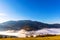 Highland with giant forestry mountains surrounded by fog