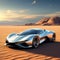 highlight the aerodynamic design of a sports car against the desert horizon trending on art station