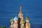 Highlighted Domes of St. Basil`s Cathedral in Summer Twilight