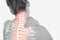 Highlighted spine of woman with neck pain