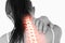 Highlighted spine of woman with neck pain