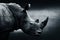Highly alerted rhinoceros monochrome portrait.