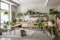 a highly curated mix of plants and greenery in a sleek indoor setting