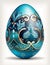 Highly decorated gradiant blue easter egg with gold and light blue flowers pattern