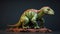 Highly Detailed 3d Rendering Of Green Skinned Iguanodon Sculpture On Wood