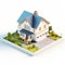 Highly Detailed 3d Rendering Of A House With Blue Roof