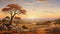 Highly Detailed African-inspired Landscape Painting With Sunset Scene