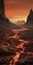 Highly Detailed Alien Landscape With Fiery Rock Formations
