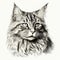 Highly Detailed Black And White Drawing Of A White Long Hair Loric Cat
