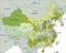 Highly detailed editable political map with separated layers. China.