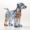 Highly Detailed Glass Dog Sculpture With Blue And Orange Metallic Finish