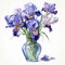 Highly Detailed Iris In Vase Watercolor Clipart With High Contrast