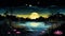 Highly Detailed Lake Night Scene Vector Illustration In Yuumei Style