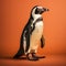 Highly Detailed Penguin Studio Portrait On Orange Background