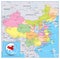 Highly detailed political map of China with roads, railroads and