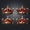 Highly Detailed Realism: Gold And Red Crowns On Black Background