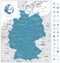 Highly detailed road map of Germany with rivers and navigation