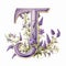 Highly Detailed Rococo Letter J With Lavender And Flowers