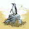 Highly Detailed Scientific Illustration Of A Penguin On A Rock