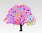 A highly detailed stylish and beautiful design of a tree in multiple colors.