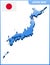 Highly detailed three dimensional map of Japan. Administrative division.