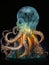 A highly detailed translucent octopus humanoid glowing from within, bioluminescent nudibranch skin, 3d Illustration, generative ai