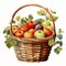 Highly Detailed Watercolor Illustration Of A Basket Full Of Apples