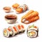 Highly Detailed Watercolor Sushi Set With Sauces For Sale