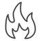 Highly flammable line icon. Attention fire warning sign. Firefighter vector design concept, outline style pictogram on