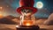 highly intricately detailed photograph of kitten red with mad hatter hat next to a magical sand clock