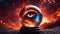 highly intricately photograph of Demon eye in burning flames inside a crystal ball,