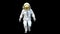 Highly realistic animation of an astronaut walking towards camera WITH ALPHA.