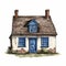 Highly Realistic Illustration Of A Charming Old Timey Blue Door House