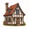 Highly Realistic Tudor House Cartoon With Red Chimney
