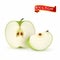 Highly realistic vector ripe juicy green apples with slices, natural texture.