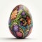 Highly traditional decorated purple easter egg with colorful flowers