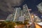 Highrise buildings on Brickell shot from the bridge. Long exposure photo with motion blur in clouds