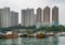 Highrise buildings in harbor of Hong Kong, China