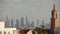 Highrise skyscrapers of metropolis in smog, Los Angeles, California USA. Air toxic pollution and misty urban downtown skyline.