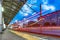 Highspeed train departs from the station platform.